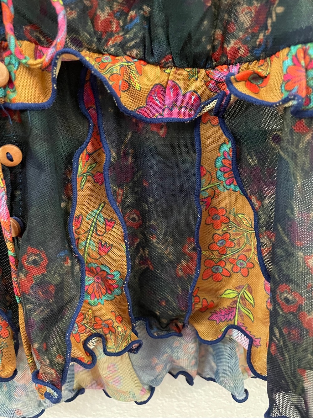NATURAL LIFE Black Sheer Floral Ruffle Tie-Front Top whimsigoth y2k m - Picture 3 of 5